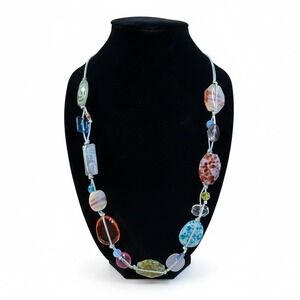 Boho Beaded Necklace Women Multicolored Gemstone Statement Pendant